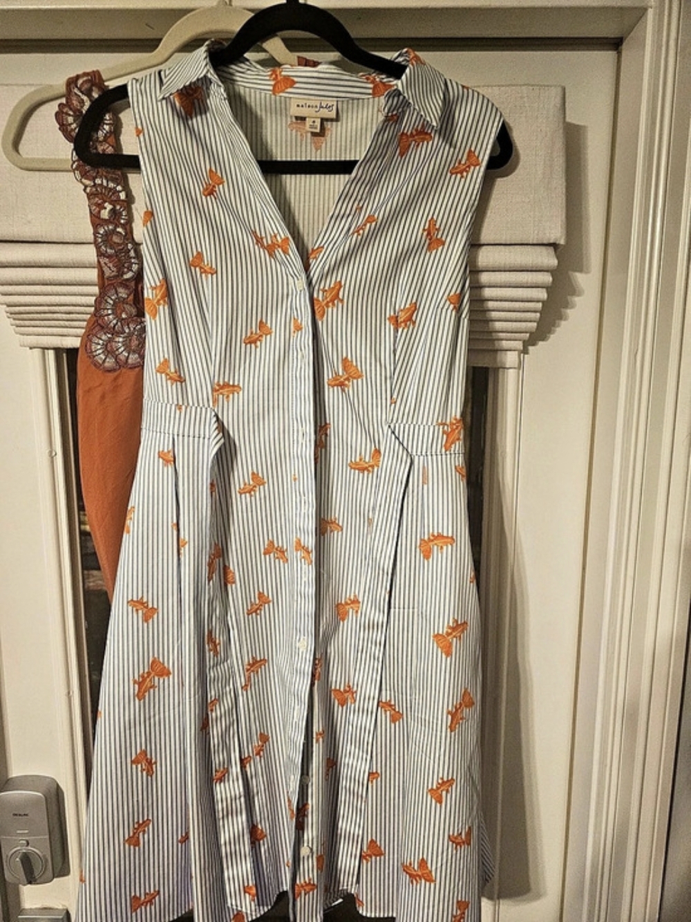 maison Jules Striped Midi Dress in White & Blue Size 6
